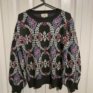 Forest Green Patterned Crewneck Sweater